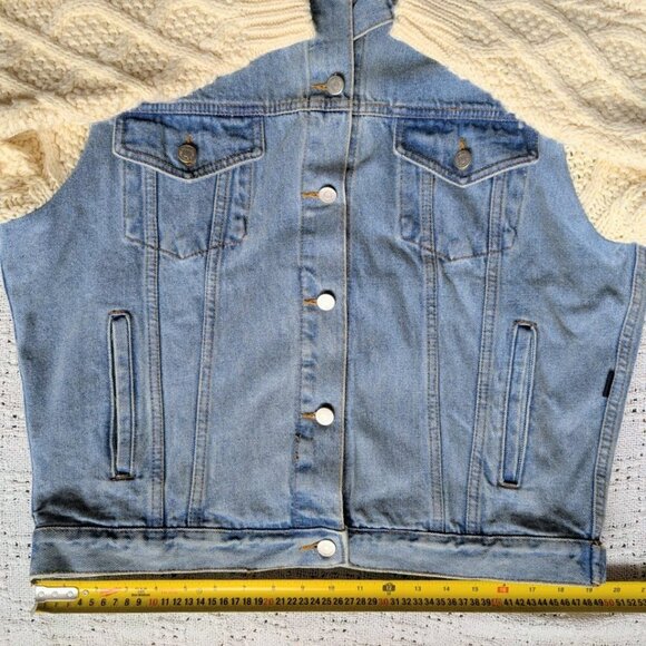 STYLENANDA Women's Denim Jean Jacket with Knit Sleeves Size F (Free), Fits S/M/L - Picture 7 of 10
